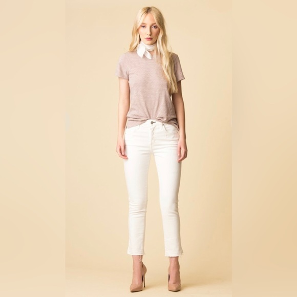 AMO Babe Sea Salt Wash White Cropped Jeans Raw Hem - Picture 1 of 14